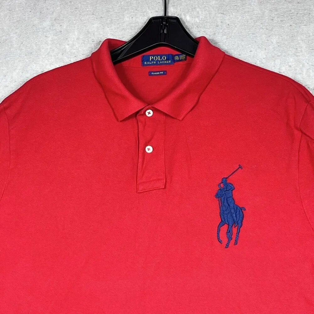 Polo Ralph Lauren Polo Mens XXL Black Red Smooth Cotton Pony Short Sleeve Shirt